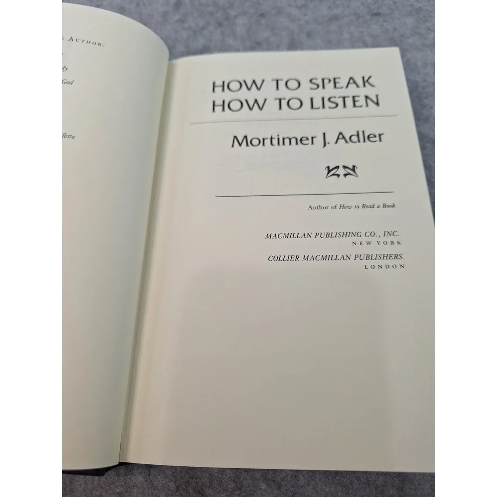How to Speak How to Listen Mortimer J Adler Hardcover 1983 Macmillan